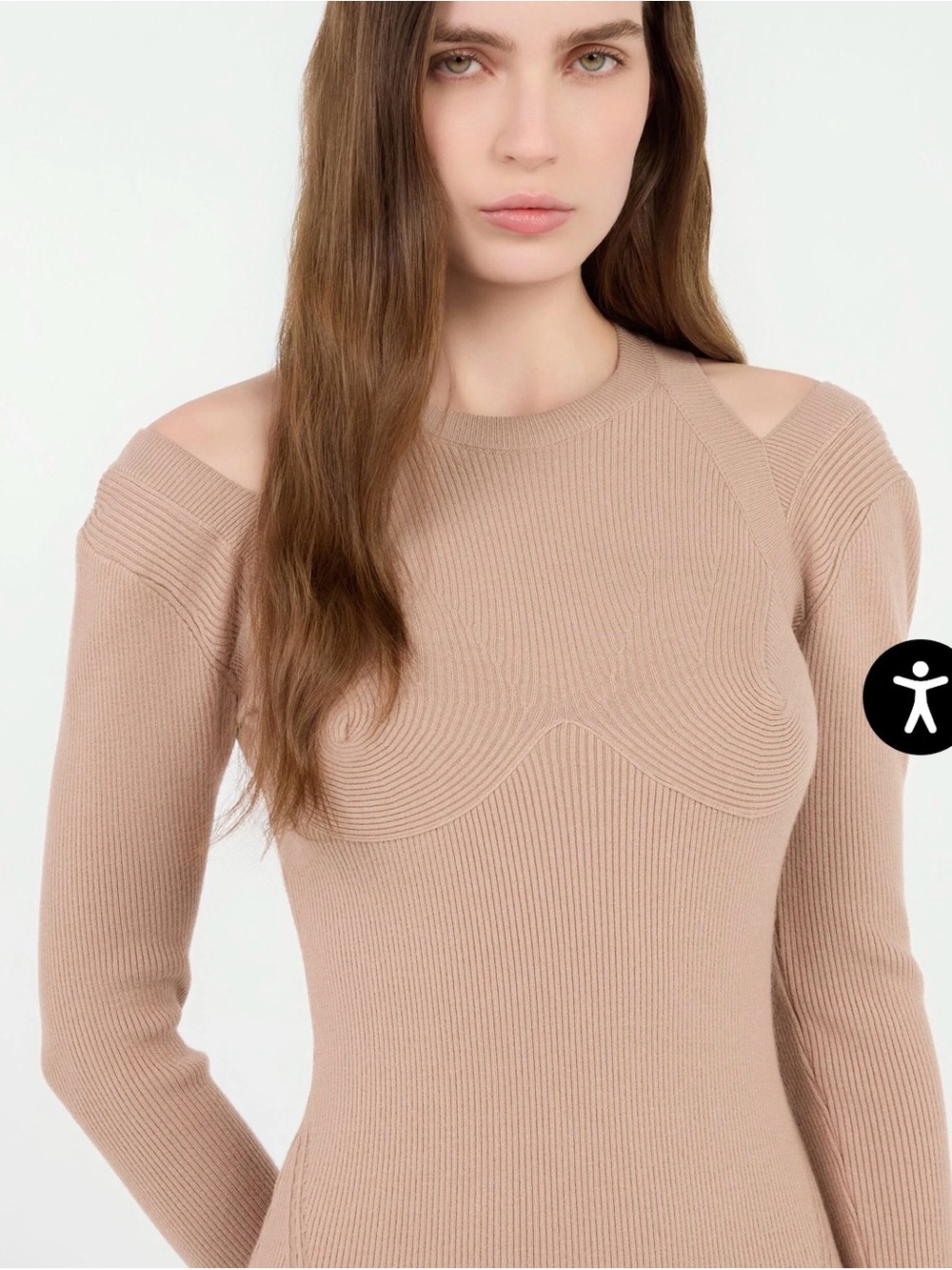 Roberto Cavalli Beige Ribbed Cold-Shoulder Sweater Dress